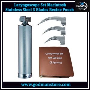 Laryngoscope Set Macintosh Stainless Steel 3 Blades Rexine Pouch