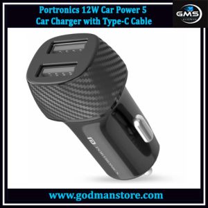 Portronics 12W Car Power 5 Car Charger with Type-C Cable