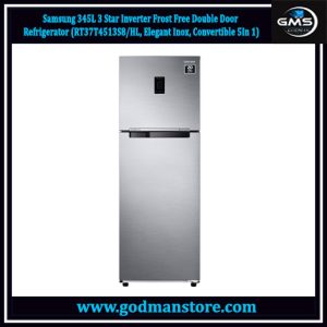 Samsung 345L 3 Star Inverter Frost Free Double Door Refrigerator (RT37T4513S8/HL, Elegant Inox, Convertible 5In 1)